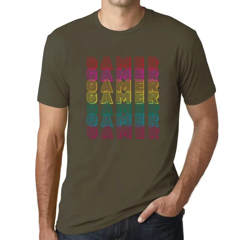 Men’S Graphic T-Shirt Retro Color Gamer T-Shirt Gaming Tee Funny Esports Gift Idea Military Green Gift Idea 1