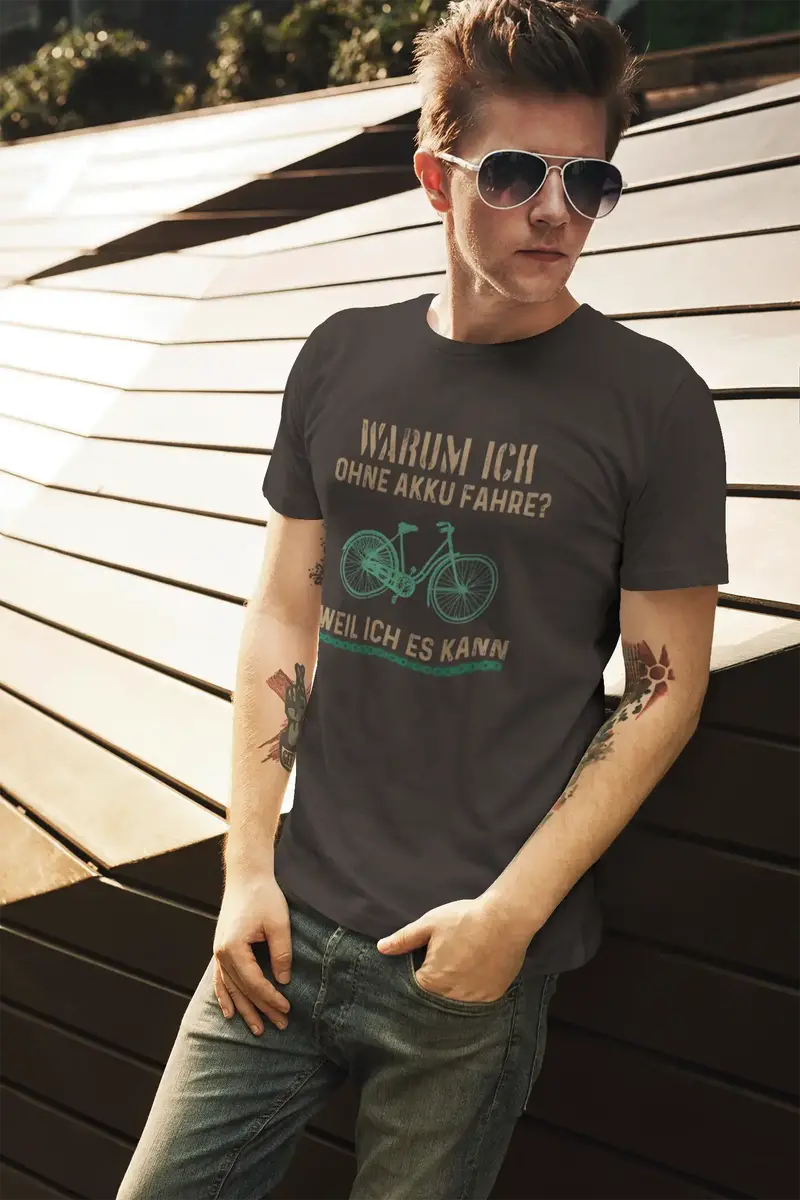 Men’S Graphic T-Shirt Warum Ich Ohne Akku Fahre Military Green Gift Idea 3