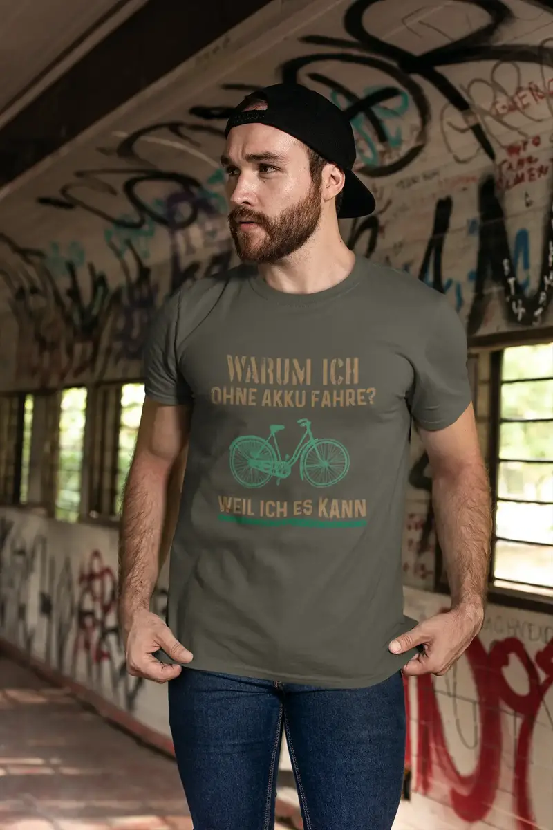 Men’S Graphic T-Shirt Warum Ich Ohne Akku Fahre Military Green Gift Idea 8