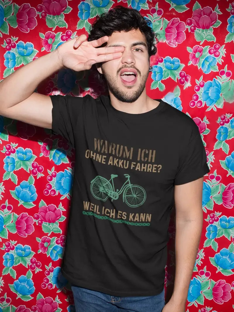 Men’S Graphic T-Shirt Warum Ich Ohne Akku Fahre Military Green Gift Idea 9