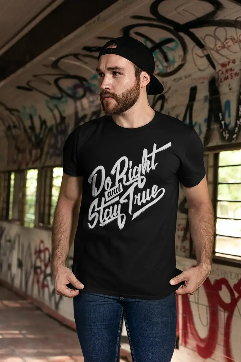 Men's T-Shirt Do Right Stay True Vintage Cotton Motivational Birthday Gift 1
