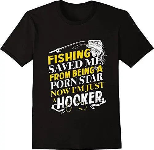 Men's T-Shirt Fishing Saved Me From Being A Pornstar Funny Gift Men's Tshirt Black 1