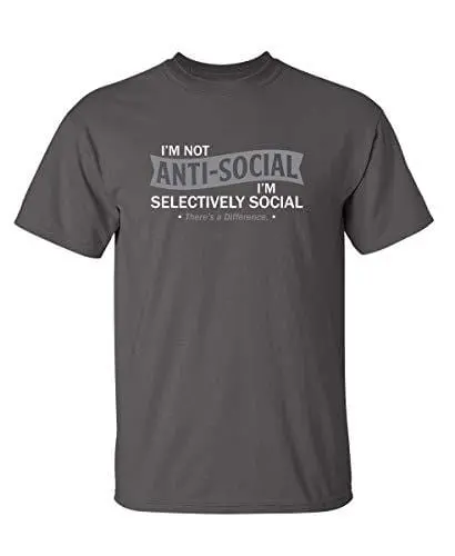 Men's T-Shirt I'm Not Anti-Social Graphic Novelty Funny Tshirt Mouse Grey 1