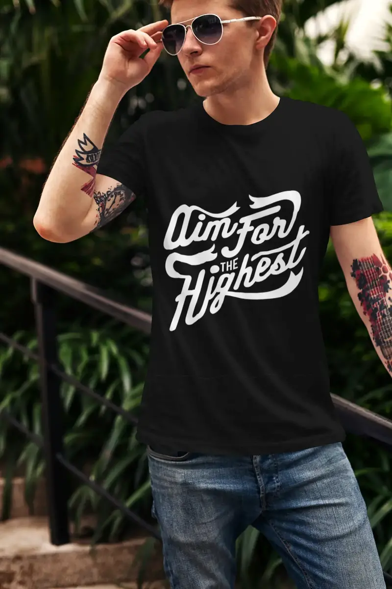 Men's T-Shirt Motivational Shirt Aim For Highest Quote Tee Shirt For Men Vintage Apparel 1