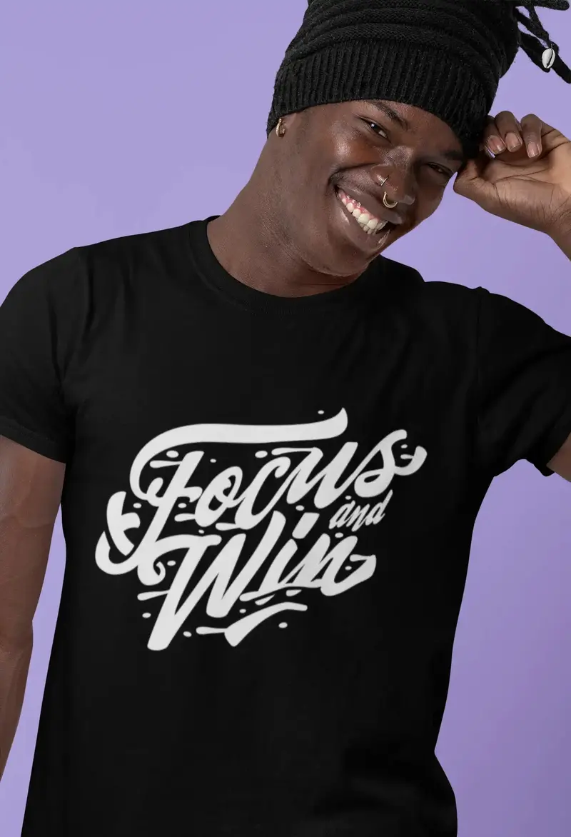 Men's T-Shirt Motivational Shirt Focus And Win Quote Short Sleeve Tee Shirt Vintage Apparel 1