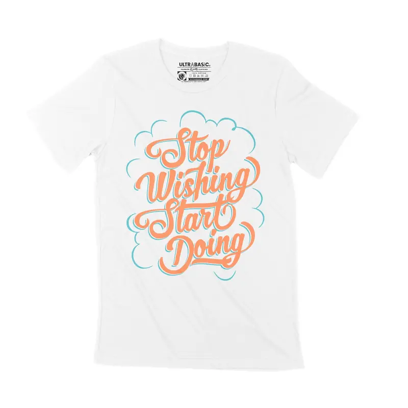 Men's T-Shirt Stop Wishing Start Doing Shirt Inspirational Quote Short Sleeve Tee 1