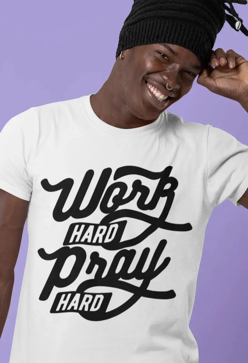 Men's T-Shirt Work Hard Pray Hard Shirt Inspirational Shirt Vintage Apparel 1
