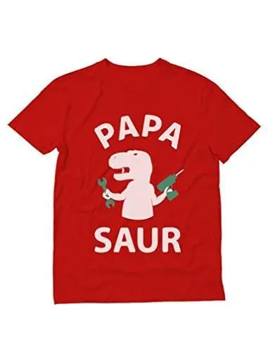 Men's T-Shit Grandpa Dad Fathers Day T-Shirt Papa Saur Trex Dad Red 1