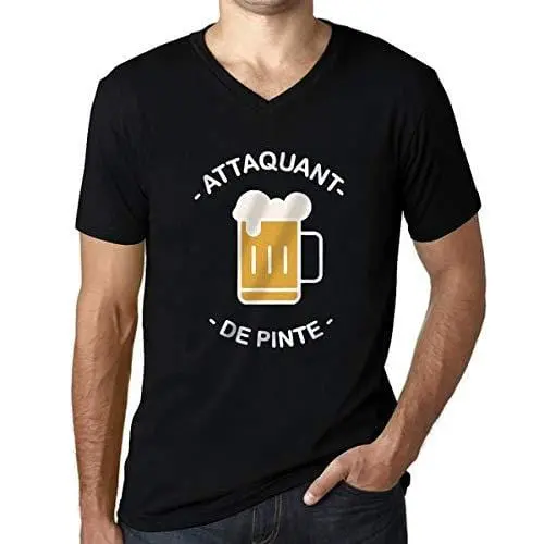 Men's Vintage Tee Shirt Graphic V-Neck T Shirt Attaquant De Pinte Noir Profond 1
