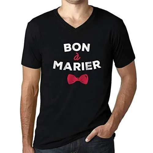 Men's Vintage Tee Shirt Graphic V-Neck T Shirt Bon À Marier Noir Profond 1