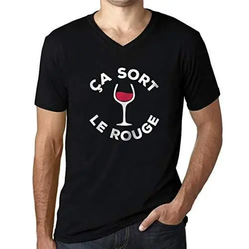 Men's Vintage Tee Shirt Graphic V-Neck T Shirt Ça Sort Le Rouge Noir Profond 1
