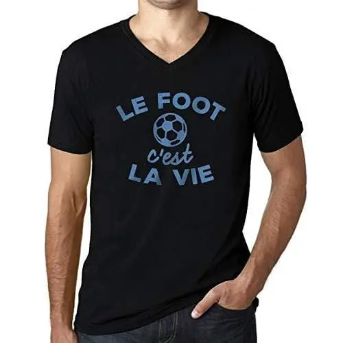Men's Vintage Tee Shirt Graphic V-Neck T Shirt Le Foot C'est La Vie Noir Profond 1