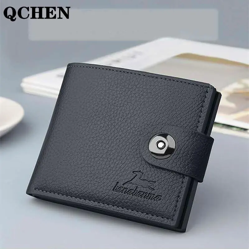Men's Wallet Short Horizontal New Wallets Men British Casual Multi-Function Card Bag Magnetic Buckle Retro Triangle Folding 644 1