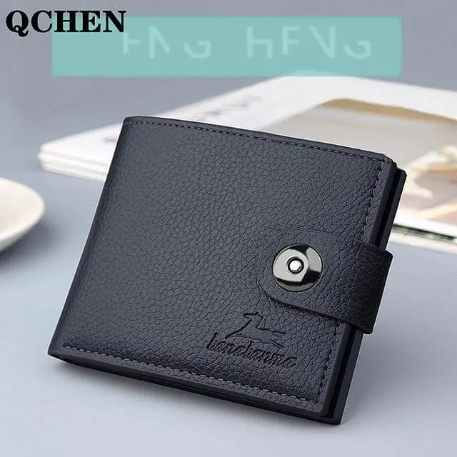 Men's Wallet Short Horizontal New Wallets Men British Casual Multi-Function Card Bag Magnetic Buckle Retro Triangle Folding 644 6