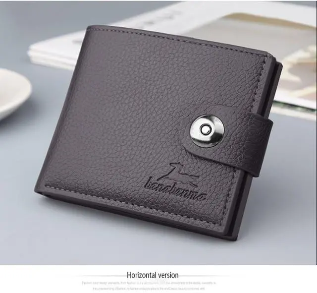 Men's Wallet Short Horizontal New Wallets Men British Casual Multi-Function Card Bag Magnetic Buckle Retro Triangle Folding 644 6