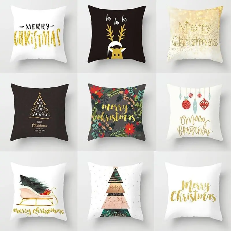 Merry Christmas Pillow Case Cotton Cover Square Home Bedroom Of 45X45cm 1