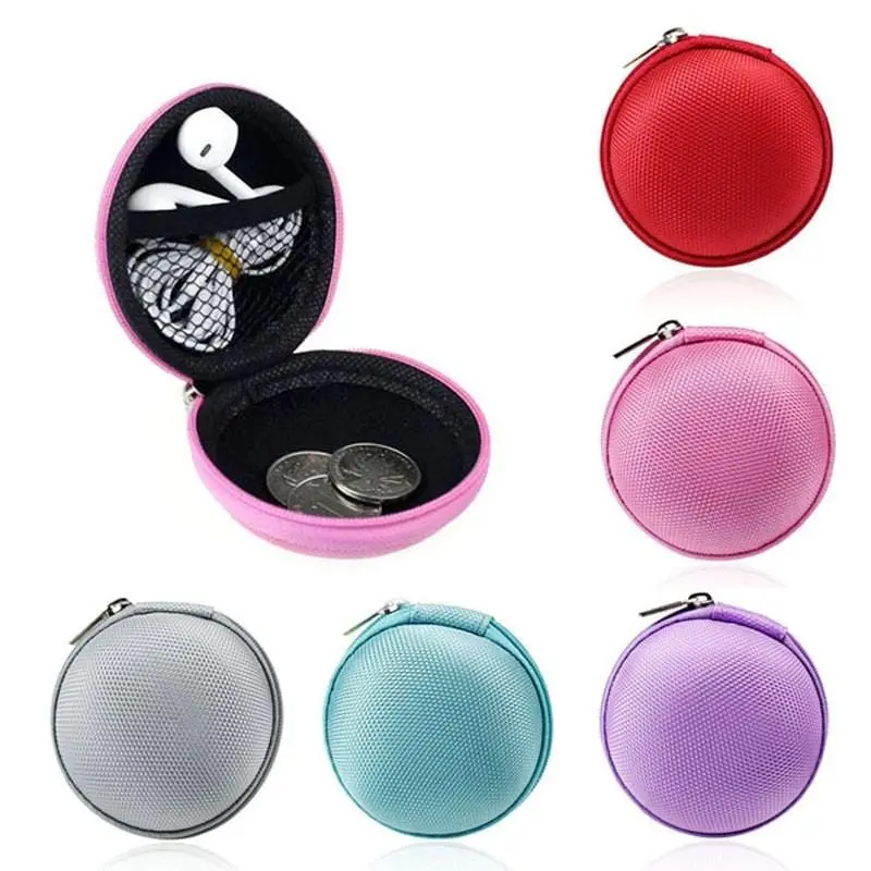 Mini Zipper Earphone Headphone Sd Card Storage Bag Box Carrying Pouch Round Case Women Coin Purses Wallet Carteira Feminina 1