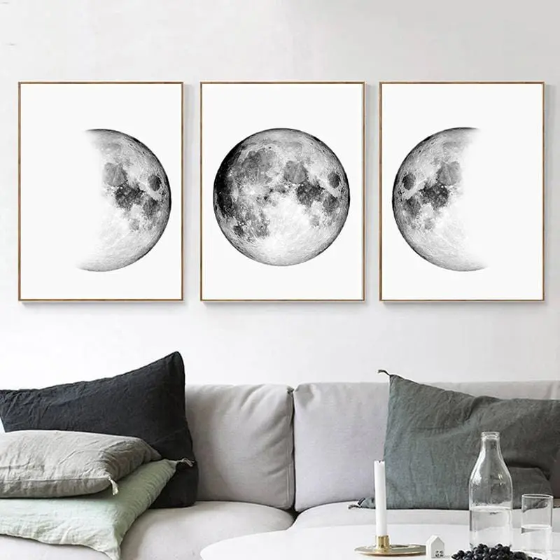 Minimalist Canvas Paintings Moon Phases Wall Art Black Posters And White Prints Earth Pictures For Bedroom Living Room Decor 1