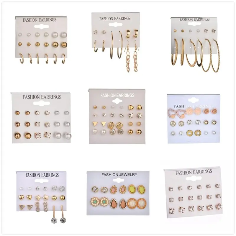 Misscycy 25 Style Heart Flowers Infinite Symbol Stud Earrings Set 2019 New Rhinestone Imitation Pearl Earrings For Women Gift 1