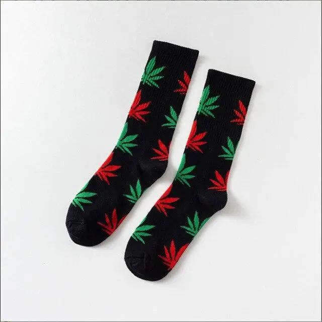 Moda Mulaya Funny Socks Women Comfortable High Quality Cotton Happy Hemp Leaf Maple Casual Long Weed Crew Sock Dress Harajuku 17