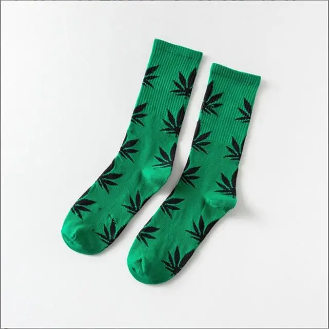 Moda Mulaya Funny Socks Women Comfortable High Quality Cotton Happy Hemp Leaf Maple Casual Long Weed Crew Sock Dress Harajuku 19