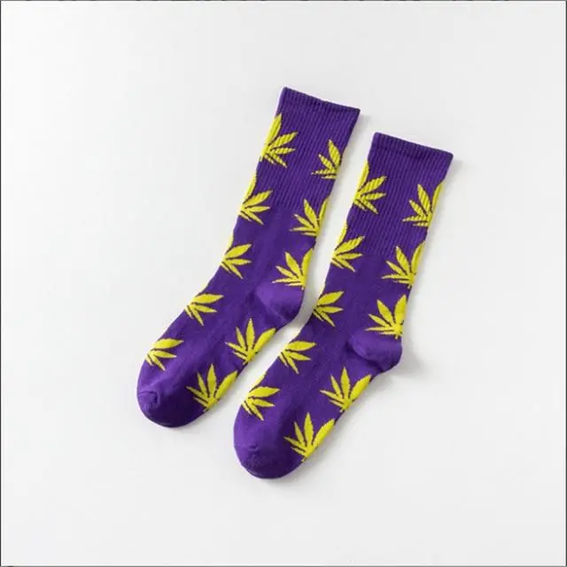 Moda Mulaya Funny Socks Women Comfortable High Quality Cotton Happy Hemp Leaf Maple Casual Long Weed Crew Sock Dress Harajuku 20