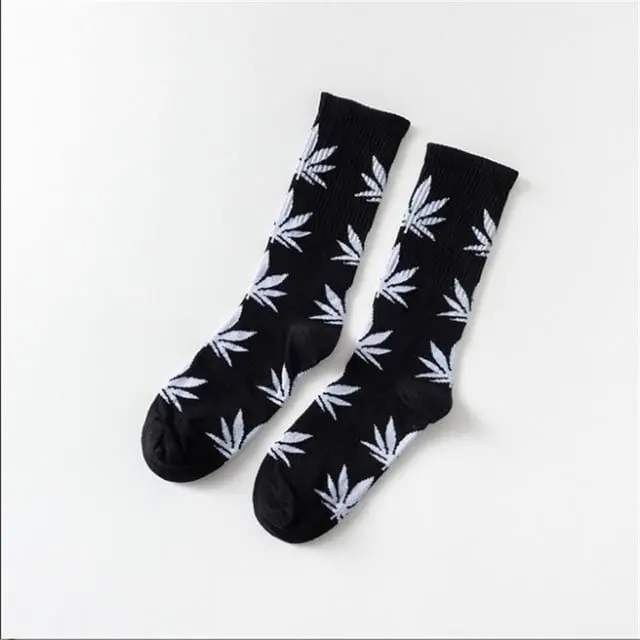 Moda Mulaya Funny Socks Women Comfortable High Quality Cotton Happy Hemp Leaf Maple Casual Long Weed Crew Sock Dress Harajuku 22