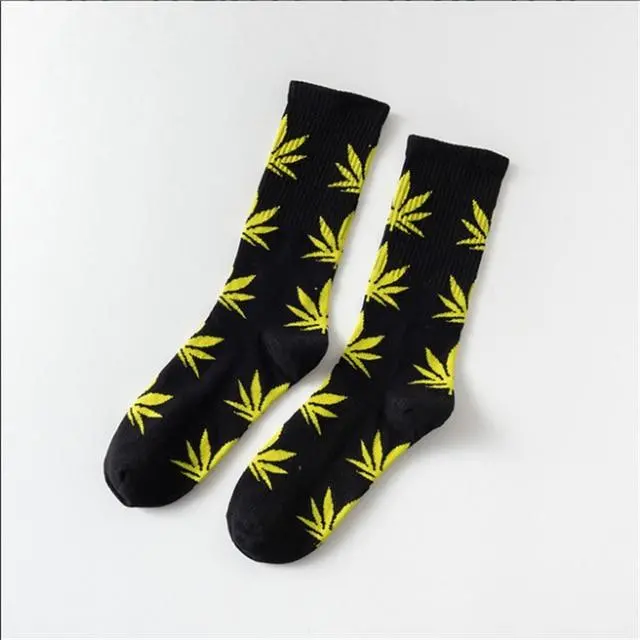 Moda Mulaya Funny Socks Women Comfortable High Quality Cotton Happy Hemp Leaf Maple Casual Long Weed Crew Sock Dress Harajuku 25