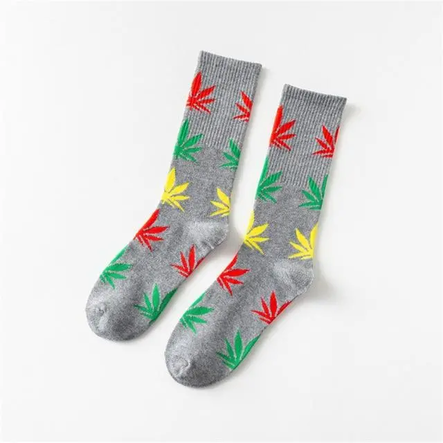 Moda Mulaya Funny Socks Women Comfortable High Quality Cotton Happy Hemp Leaf Maple Casual Long Weed Crew Sock Dress Harajuku 27