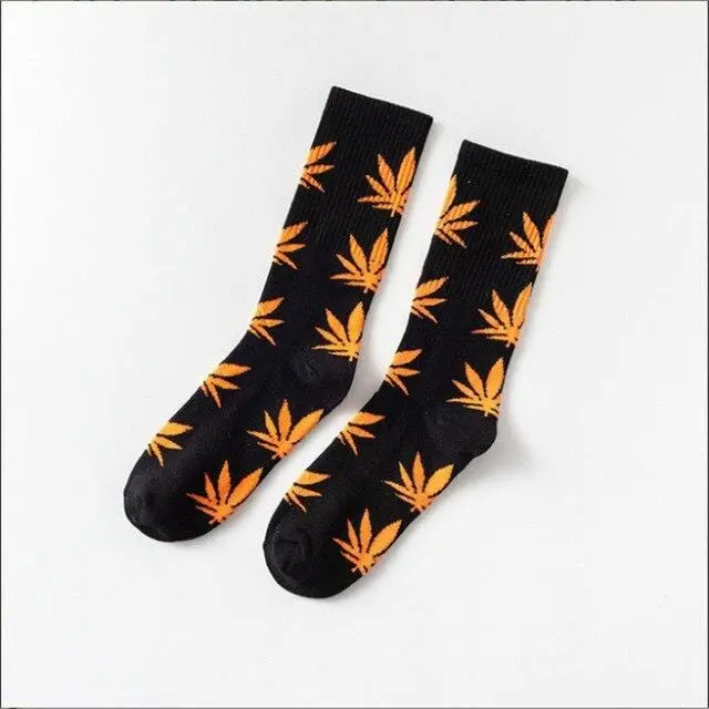 Moda Mulaya Funny Socks Women Comfortable High Quality Cotton Happy Hemp Leaf Maple Casual Long Weed Crew Sock Dress Harajuku 9