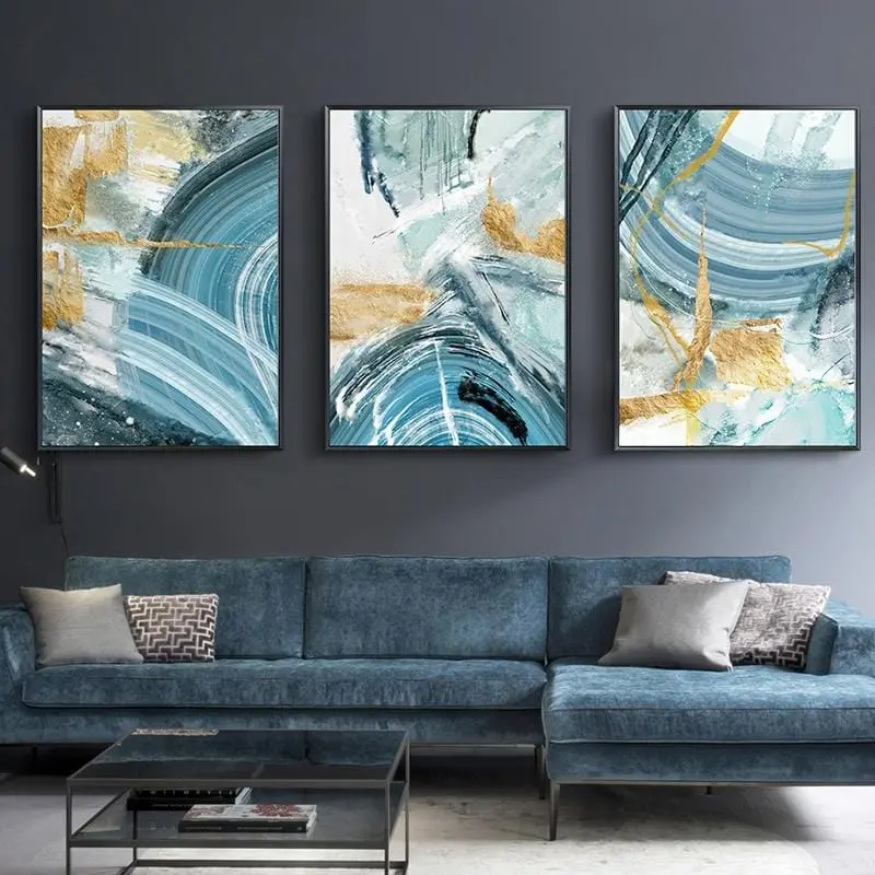 Modern Abstract Canvas Painting Poster And Print For Living Room Blue Bedroom Home Decor Picture Large Wall Art Golden Unframed 1