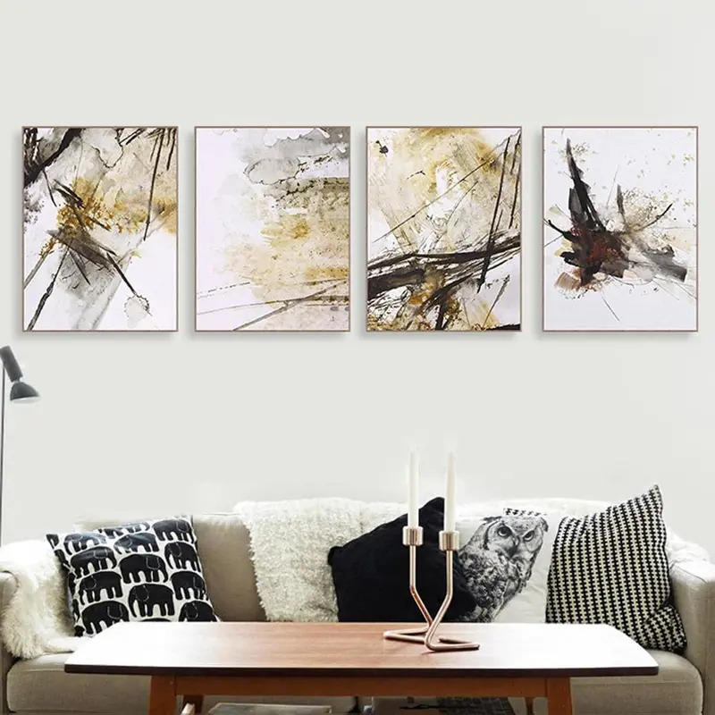 Modern Abstract Chinese Ink Splash Canvas A4 Art Poster Print Wall Picture Painting No Frame Vintage Retro Living Room Decor 1