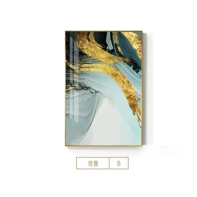 Modern Abstract Green Gold Foil Canvas Art Fashion Blue Poster And Print Wall Picture For Living Room Stylish Cuadro Decorativo 2