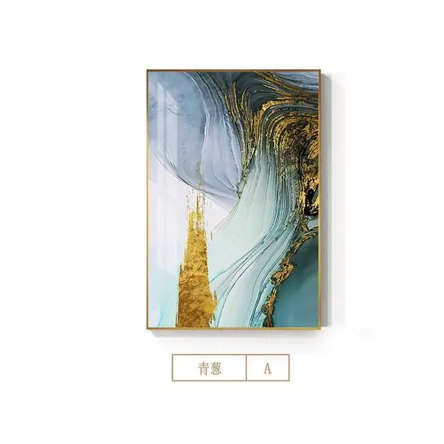 Modern Abstract Green Gold Foil Canvas Art Fashion Blue Poster And Print Wall Picture For Living Room Stylish Cuadro Decorativo 3