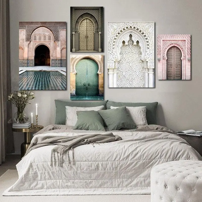 Morocco Door Nordic Poster Wall Art Canvas Painting Scenery Religion Casablanca Palace Wall Pictures For Living Room Unframed 1