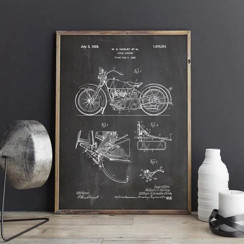 Motorcycle Patent Vintage Blueprint Poster Prints Motorcycle Artwork Science Wall Art Canvas Painting Gift Home Room Decor 1