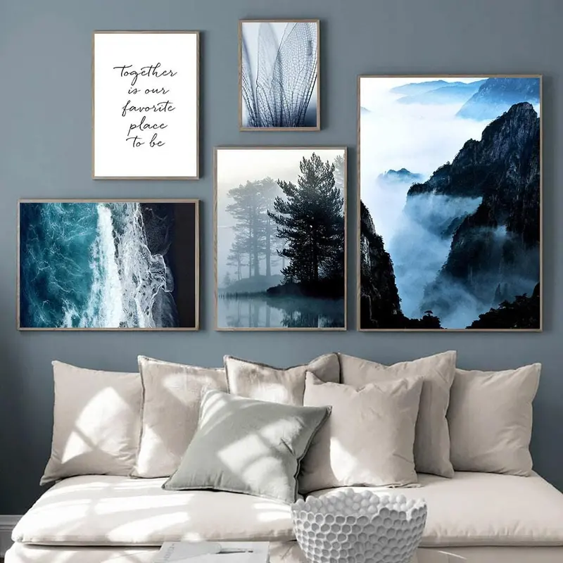 Mountain Wall Art Canvas Painting Poster Landscape Blue Beach Canvas Pictures For Living Room Painting Live Paintings Decor Home 1