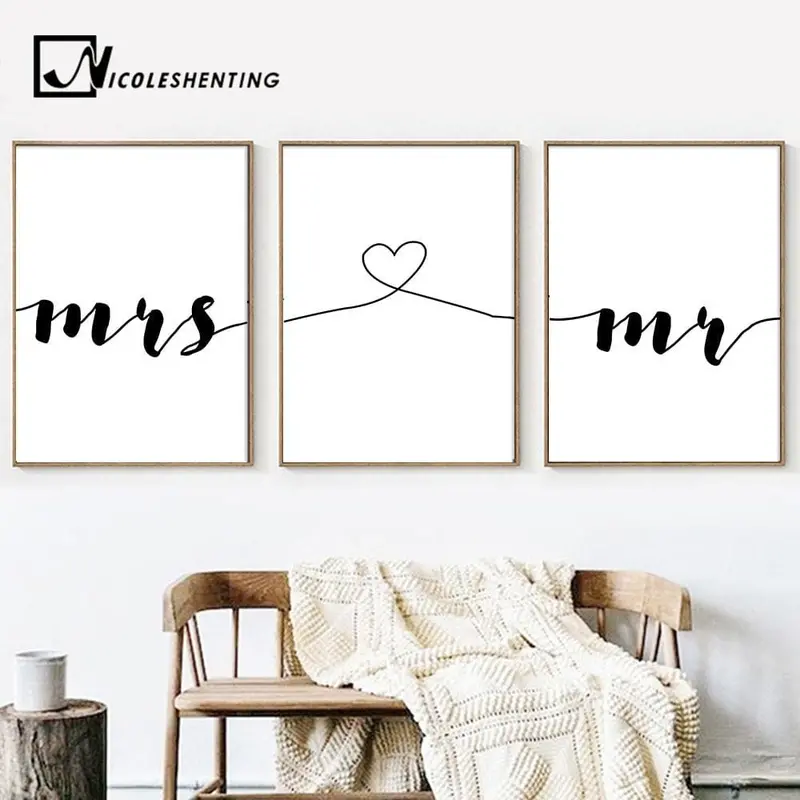 Mr Mrs Family Simple Quotes Wall Art Canvas Poster Minimalist Print Couple Anniversary Painting Picture For Living Room Decor 1