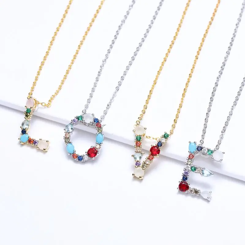 Multicolor Charm Gold Pendant Necklace Micro Pave Zircon Initial 26 Letter Necklaces Couple Name Necklace Christmas Gift 1