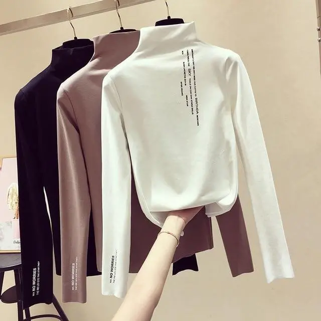 New Bottoming Shirt Autumn Winter Korean Students Half-High Collar Slim Long-Sleeved T-Shirt Female Thin 1