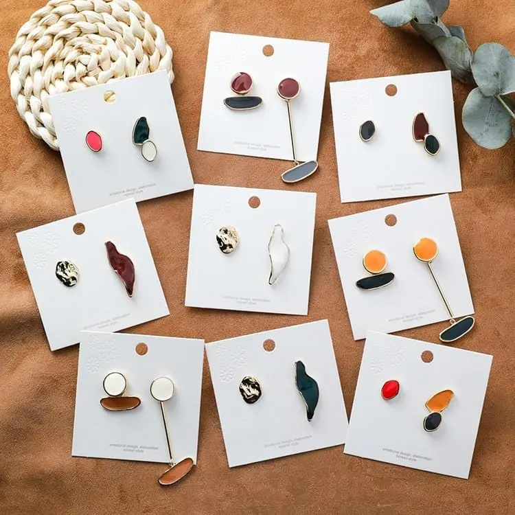 New Design Vintage Colorful Enamel Irregular Geometric Asymmetric Oval Round Long Stud Earrings For Women Girl Jewerly Gifts 1