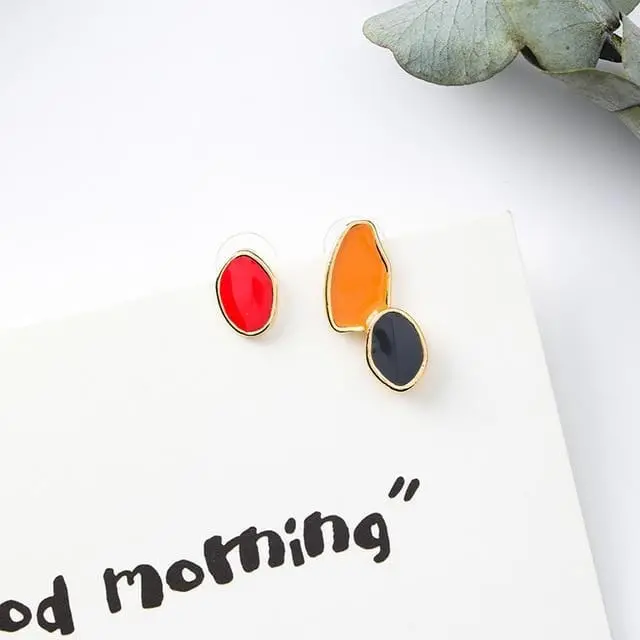 New Design Vintage Colorful Enamel Irregular Geometric Asymmetric Oval Round Long Stud Earrings For Women Girl Jewerly Gifts 5