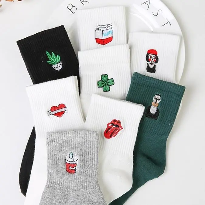 New Harajuku Women's Socks Japan Retro Embroidery Rose Cactus Cotton Literary Funny Socks For Female Gift 1