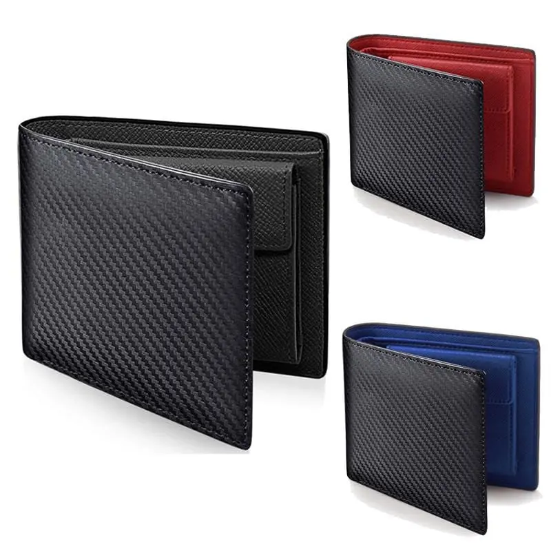 New Men's Carbon Fiber Pattern Wallet Two Fold Leather Wallet Multi-Card Bit Change Bit Short Wallet Clip 1