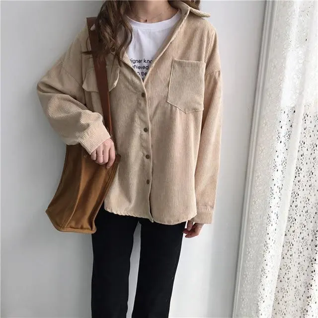 New Vintage Long Sleeve Shirts Spring And Autumn Women Solid Batwing Sleeve Blouse Warm Corduroy Blouses Women Tops 1