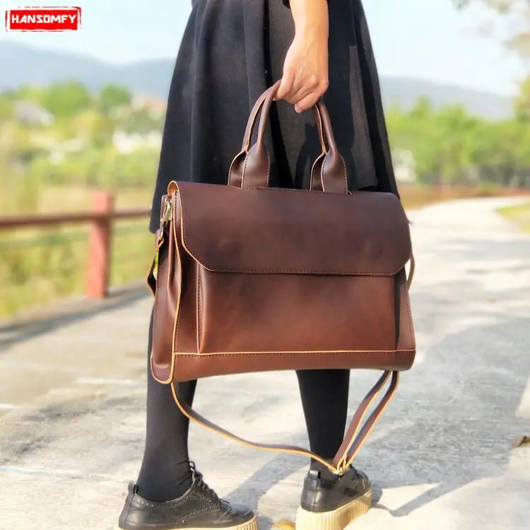 New Women Handbags Ladies Briefcase Computer Bag File Package Female Leather Shoulder Messenger Bag 14 Inch Laptop Briefcases 1