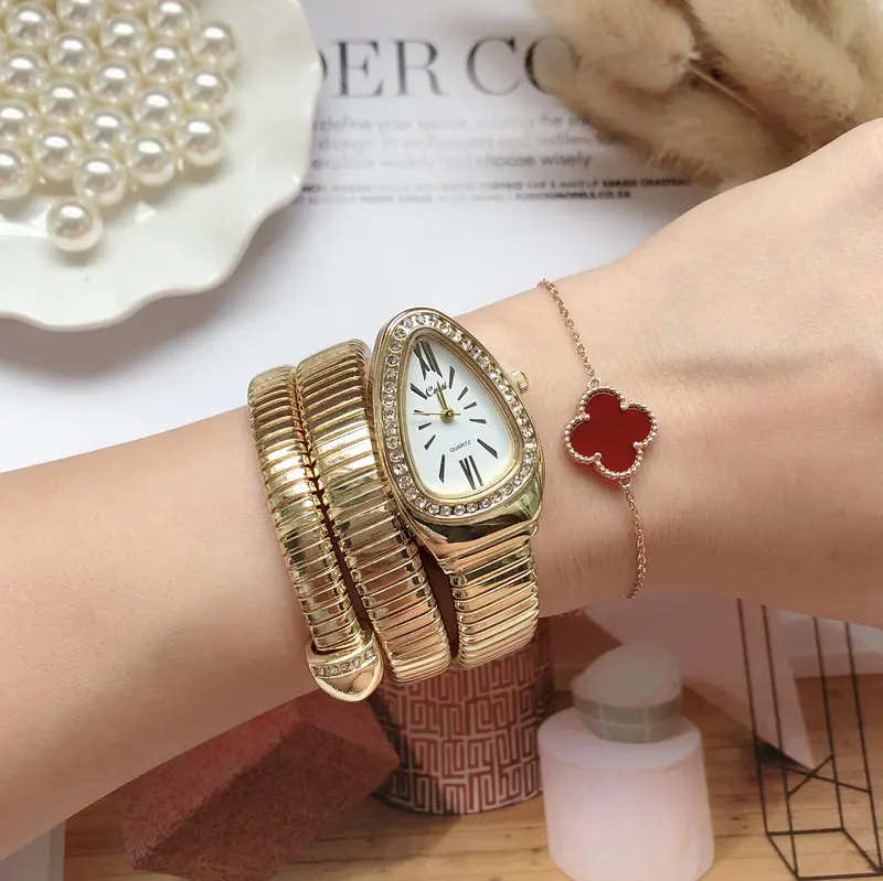 New Women Luxury Brand Watch Snake Quartz Ladies Gold Watch Diamond Wristwatch Female Fashion Bracelet Watches Clock Reloj Mujer 1