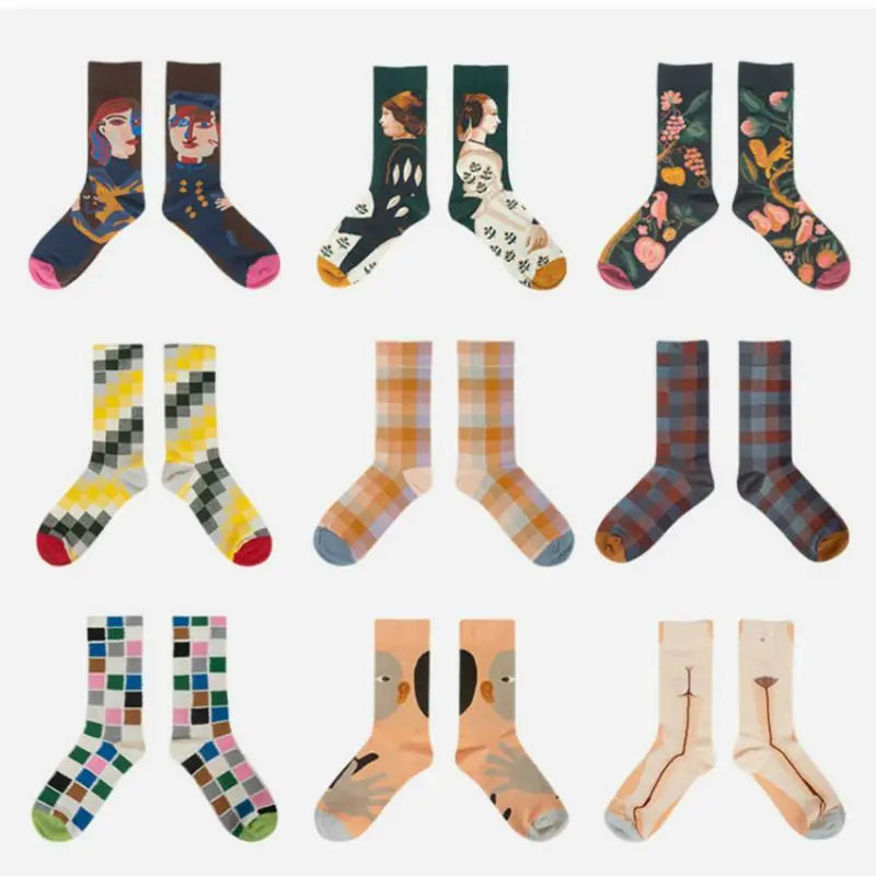New Women Socks Funny Cute Cartoon Happy Japanese Harajuku Skateboard Socks Creative Colored Cotton Couple Socks Mid Tube Socks 1