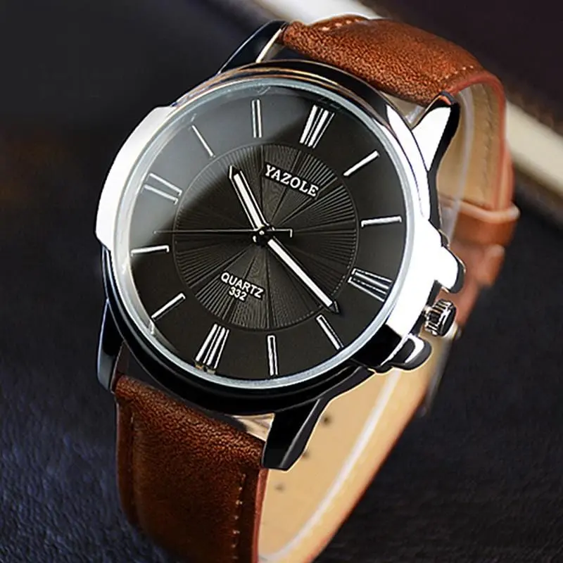 Newest Yazole Mens Watches Top Brand Luxury Blue Glass Watch Men Watch Waterproof Leather Roman Men's Watch Male Clock Relojes 1