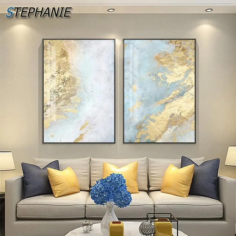Nodic White Light Blue Canvas Painting Abstract Wall Art Pictures For Living Room Big Cuadros Tableaux Big Gold Poster And Print 1